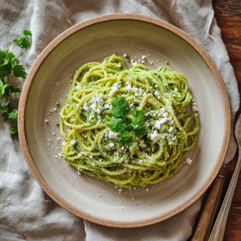Green Spaghetti: The Best Flavorful Pasta You’ve Never Tried 2 green spaghetti with creamy poblano sauce on plate