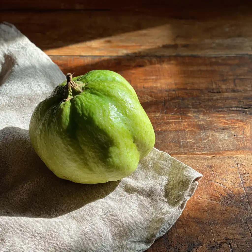 Fresh chayote on rustic wooden table
