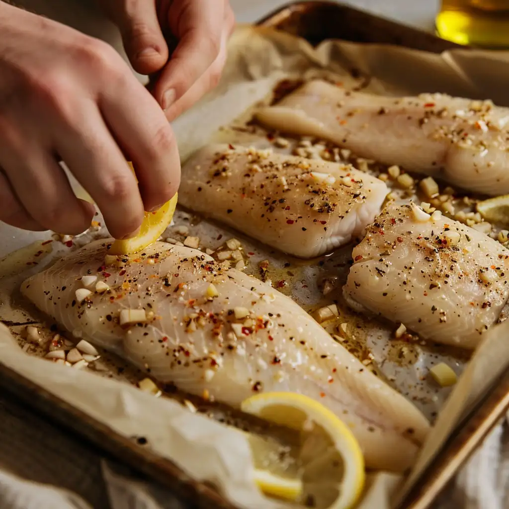 lemon herb tilapia sheet pan recipe preparation steps