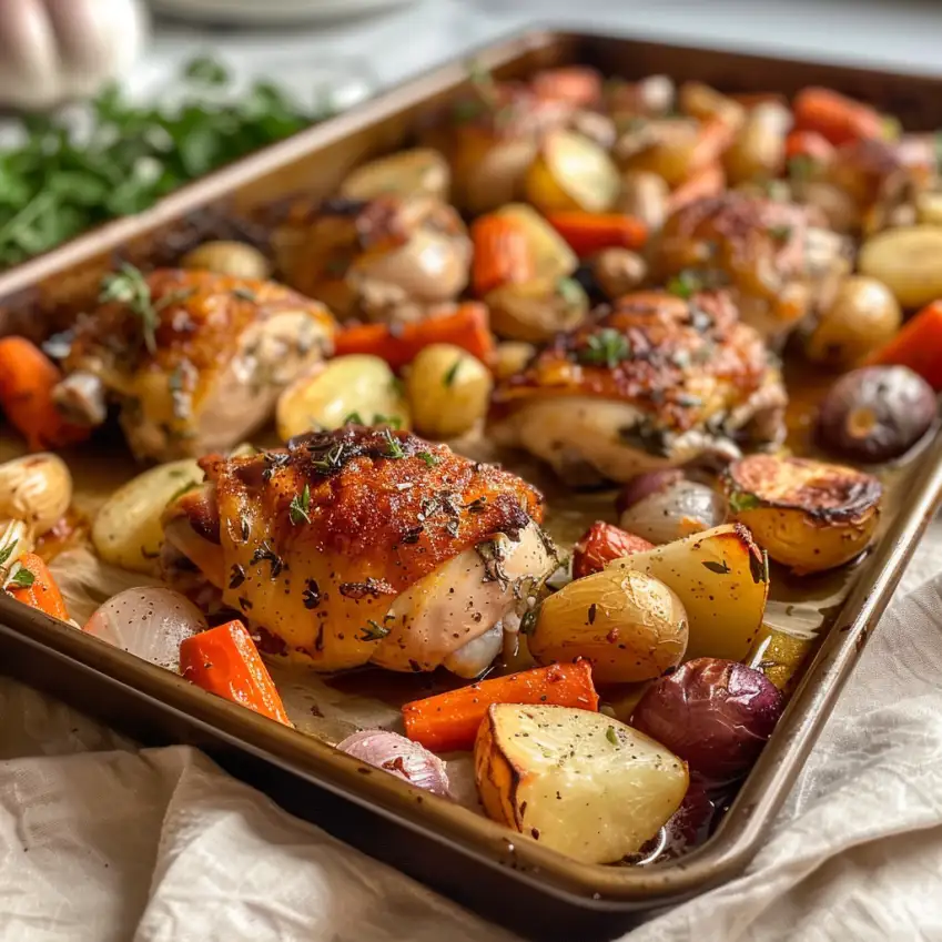 sheet pan chicken and vegetables recipe final dish