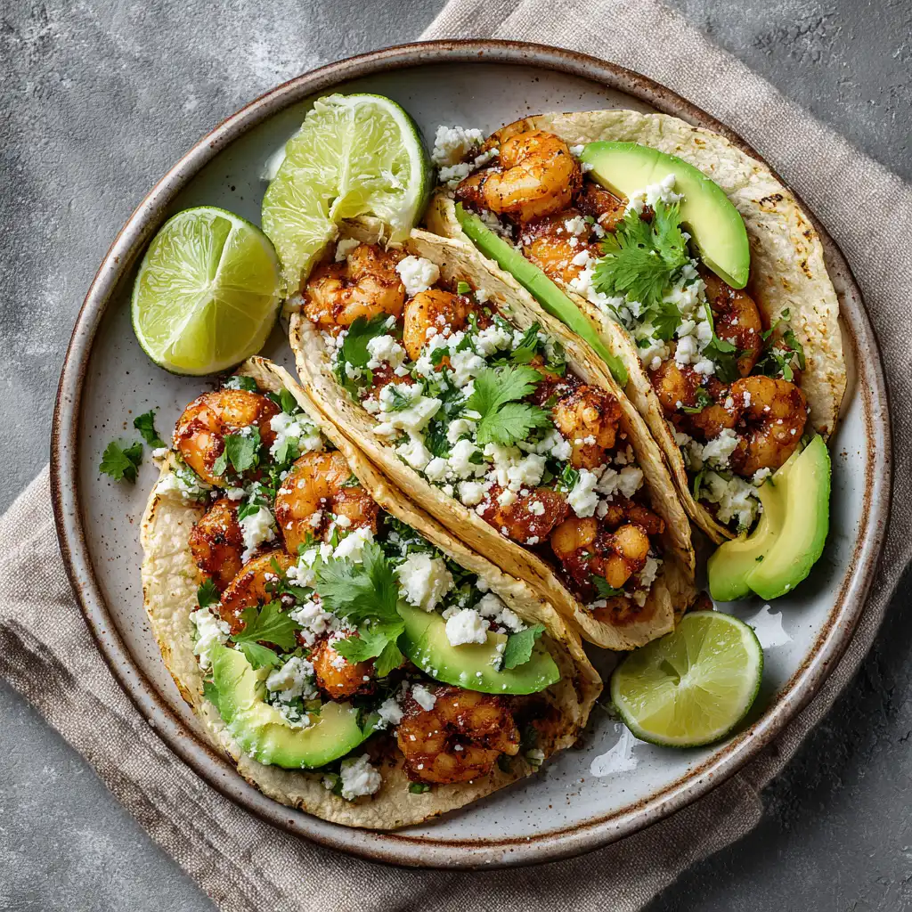 spicy shrimp tacos with slaw preparation