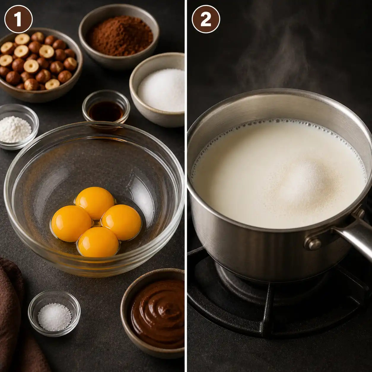 chocolate hazelnut custard dessert preparation