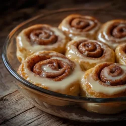 Cinnamon rolls with heavy cream in baking dish