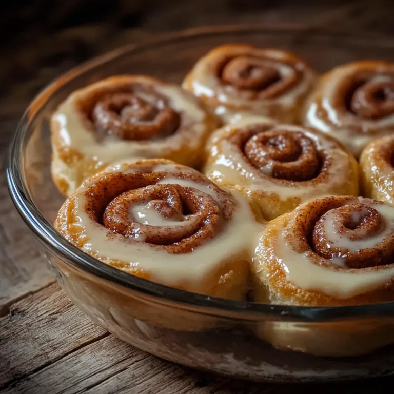 Cinnamon rolls with heavy cream in baking dish
