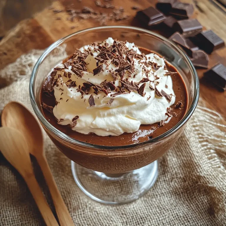 Italian chocolate pudding in a clear glass with whipped cream