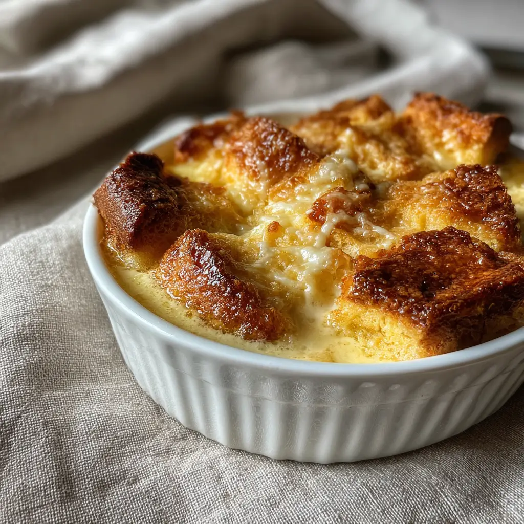 white chocolate bread pudding fresh out of oven