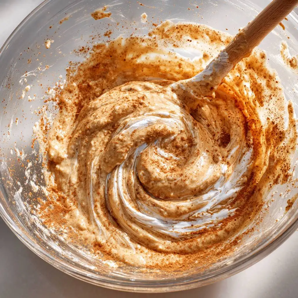 Mixing batter for Amish cinnamon bread