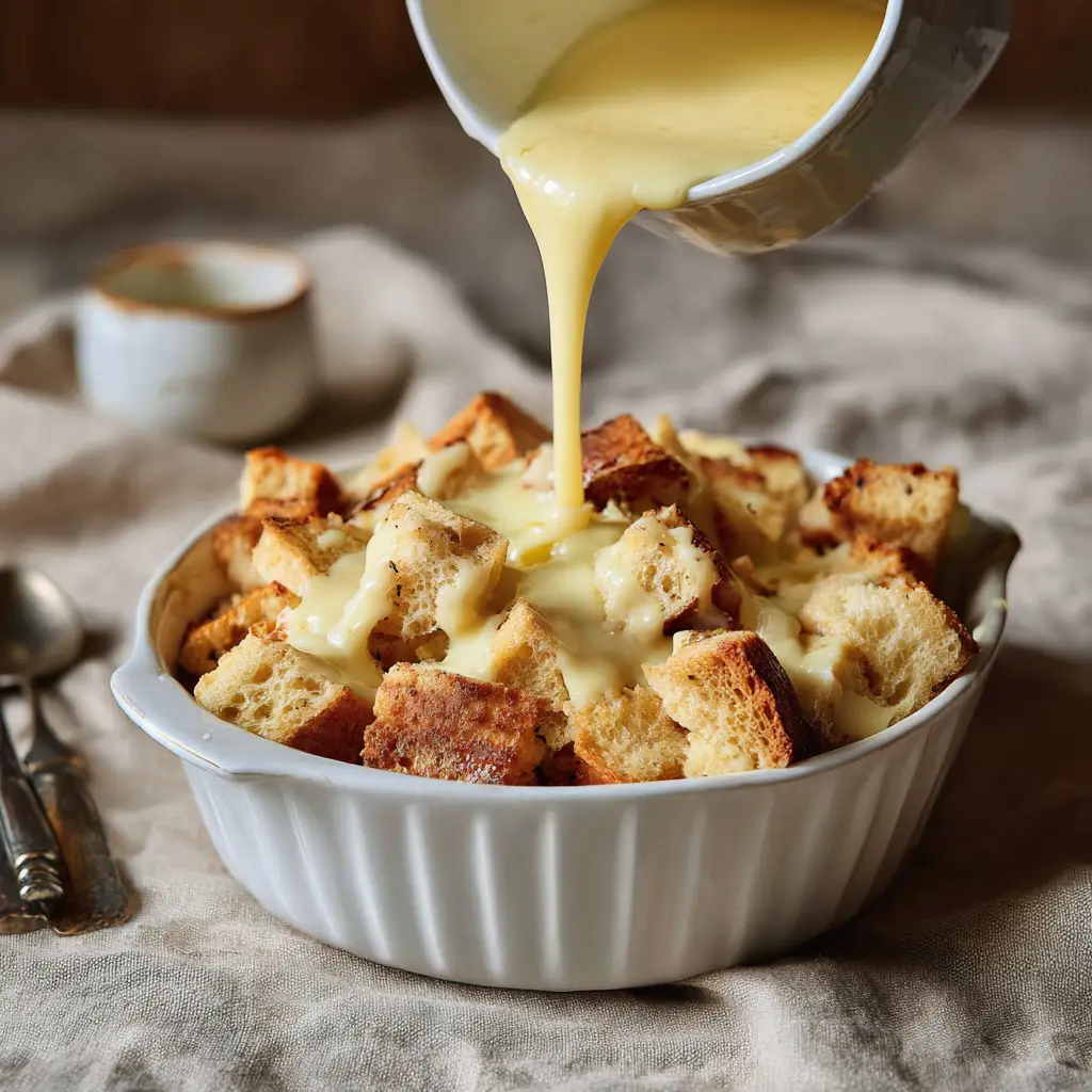 White chocolate bread pudding