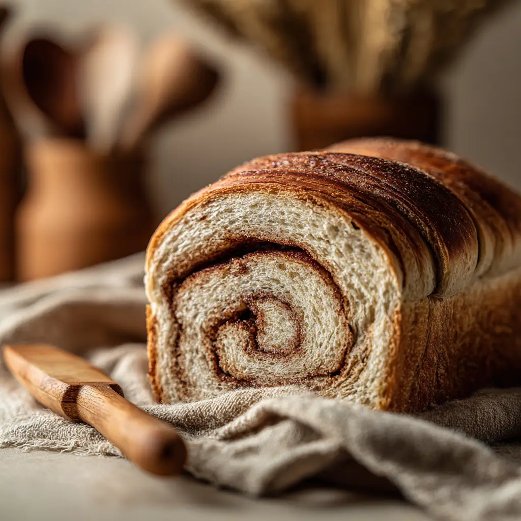 cinnamon swirl bread close-up slice