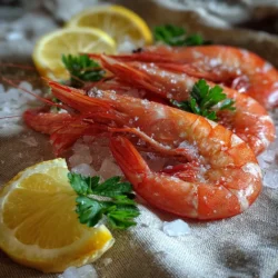 Wild-caught Argentinian shrimp raw on ice