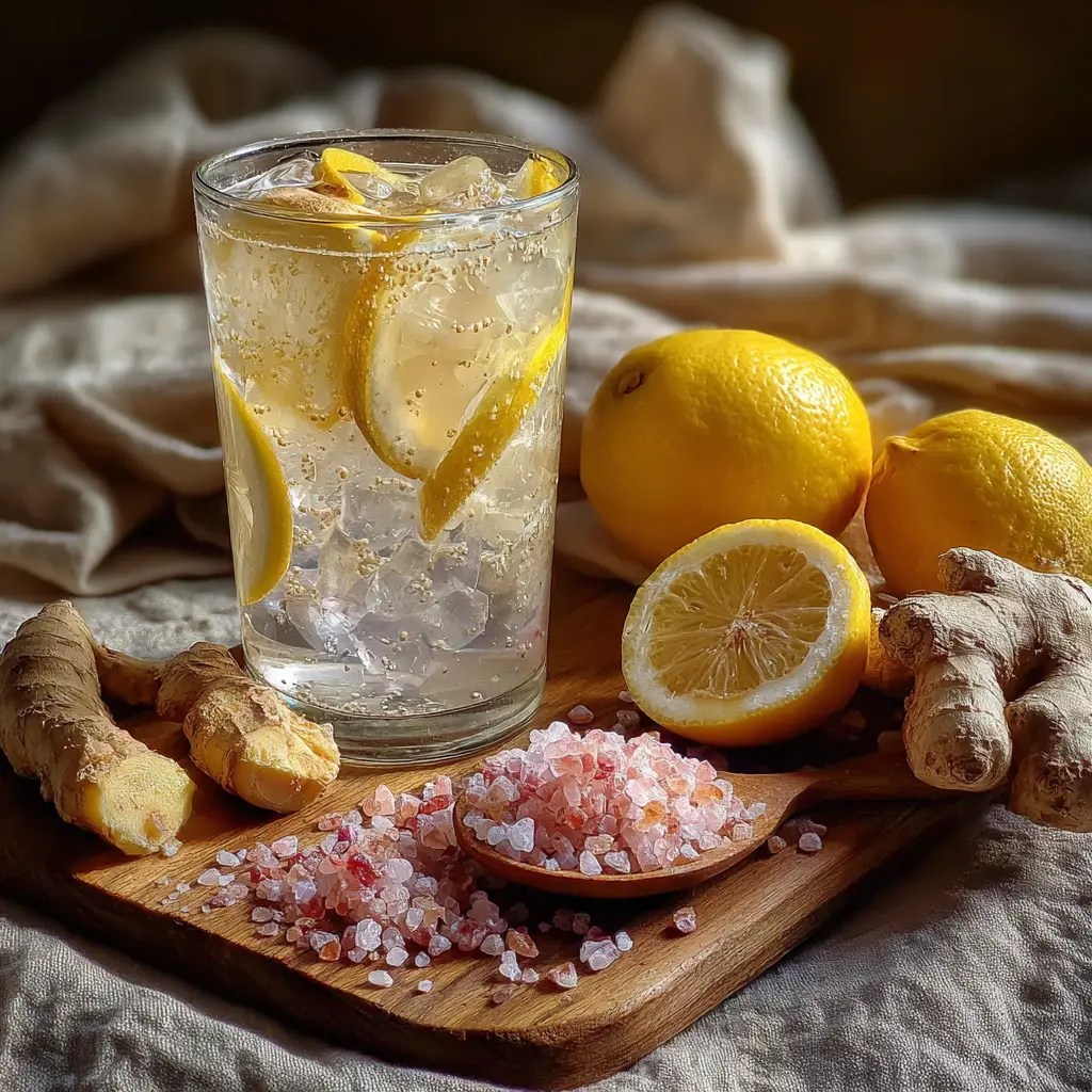 Brazilian Mounjaro drink with lemon, ginger, and pink salt