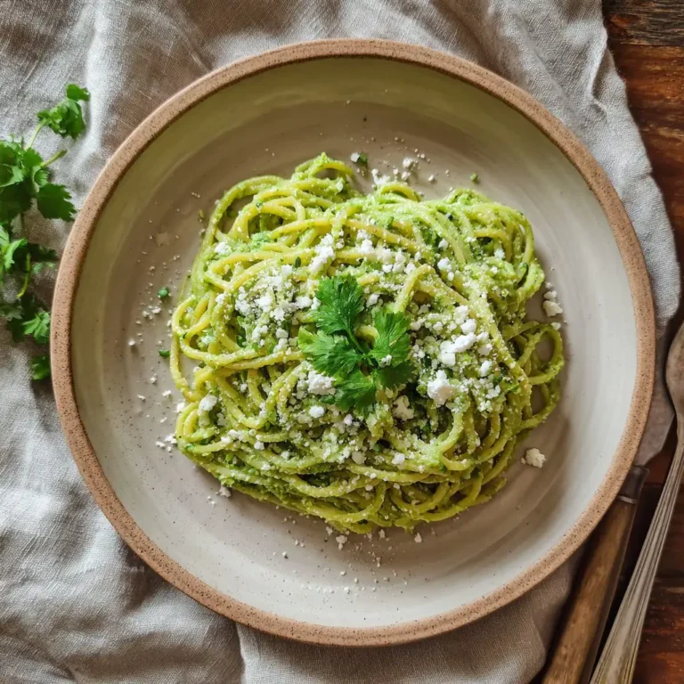 green spaghetti with creamy poblano sauce on plate