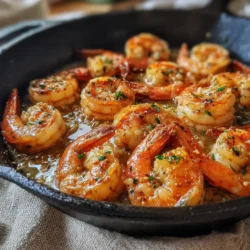 Close-up of Hawaiian garlic shrimp cooking with garlic butter