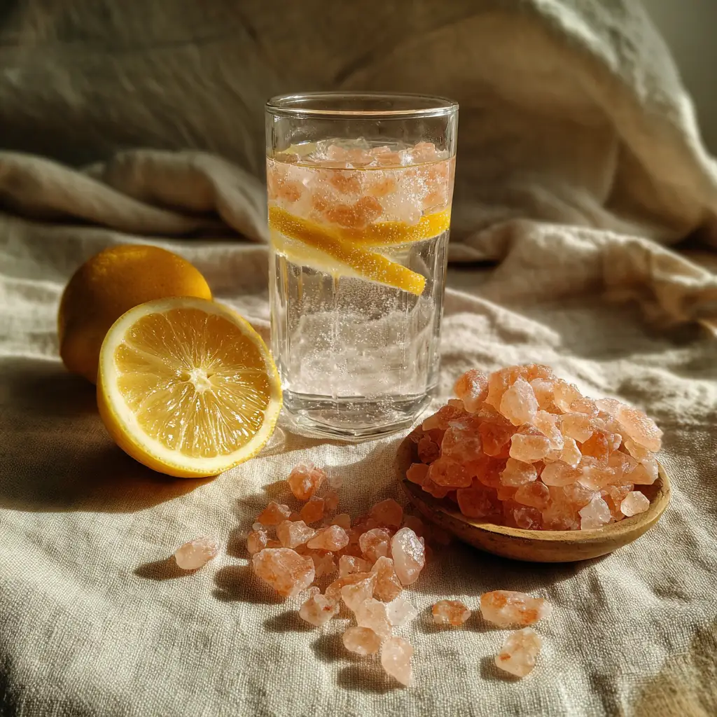 Mounjaro weight loss drink in a glass with lemon and pink salt