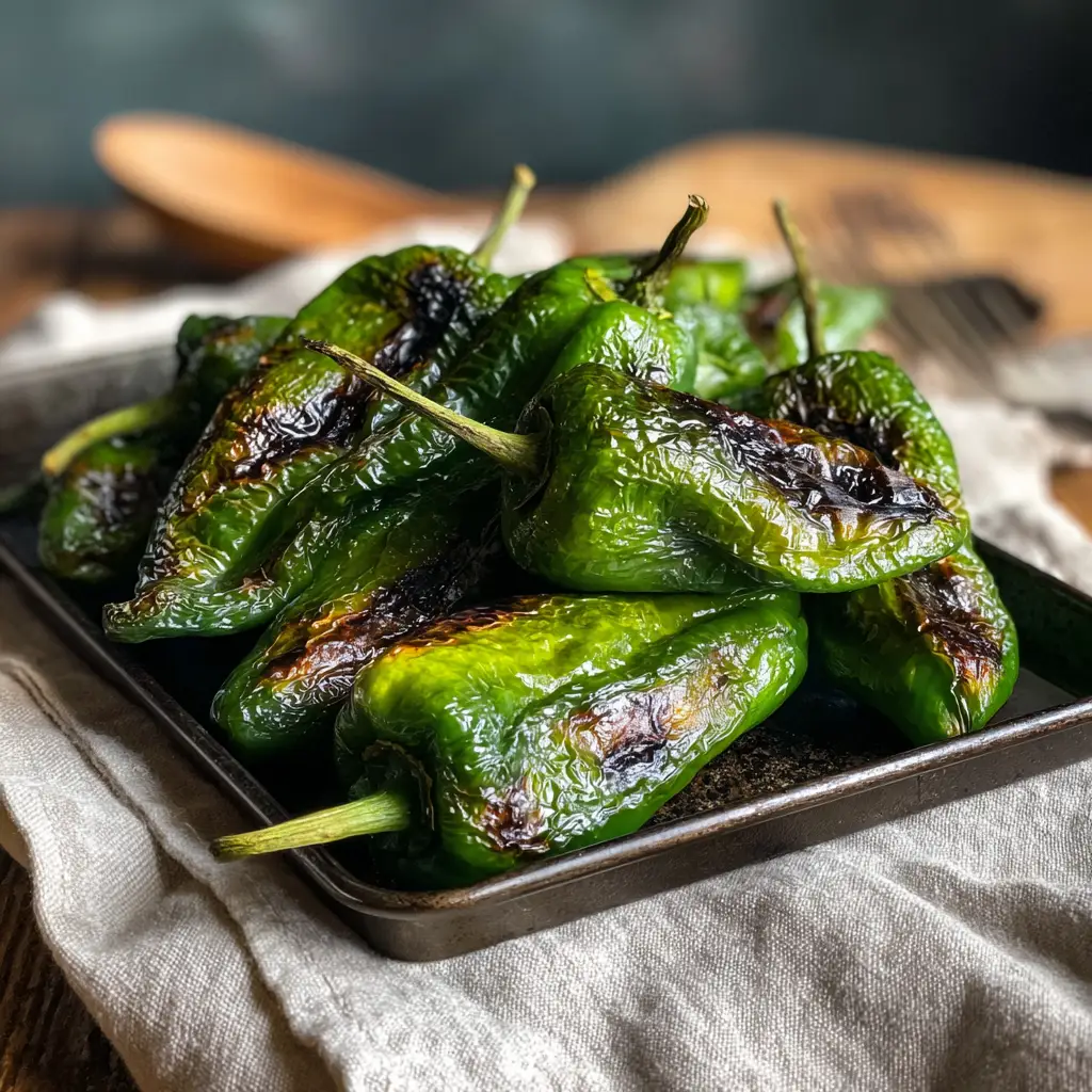 roasted poblano peppers on baking tray