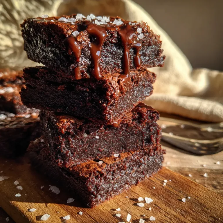 fudgy sweet potato brownies stacked on wooden tray