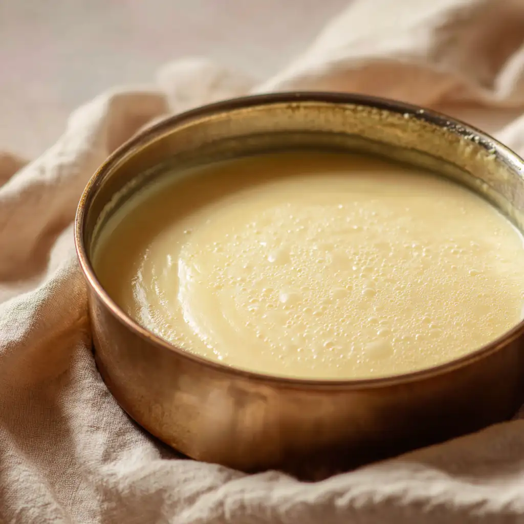 Custard thickening on the stove while stirring