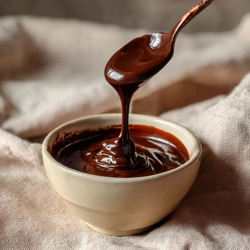 Chocolate and hazelnut paste melting into custard with vanilla and salt