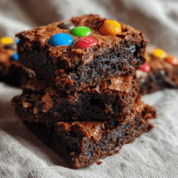chocolate brownies with M&Ms fresh out of the oven