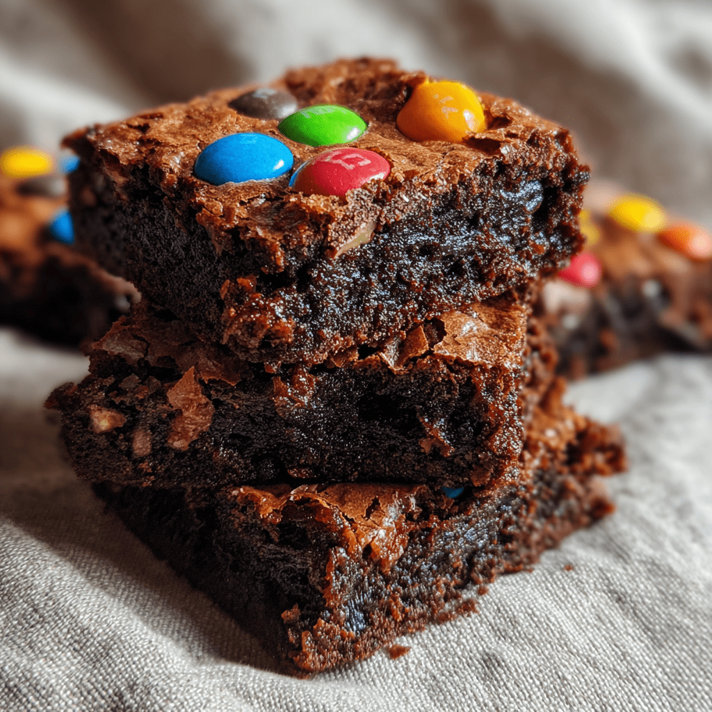 chocolate brownies with M&Ms fresh out of the oven