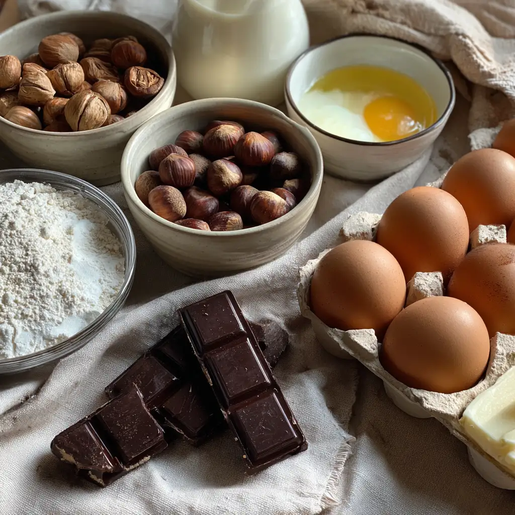 Ingredients for chocolate hazelnut budino recipe