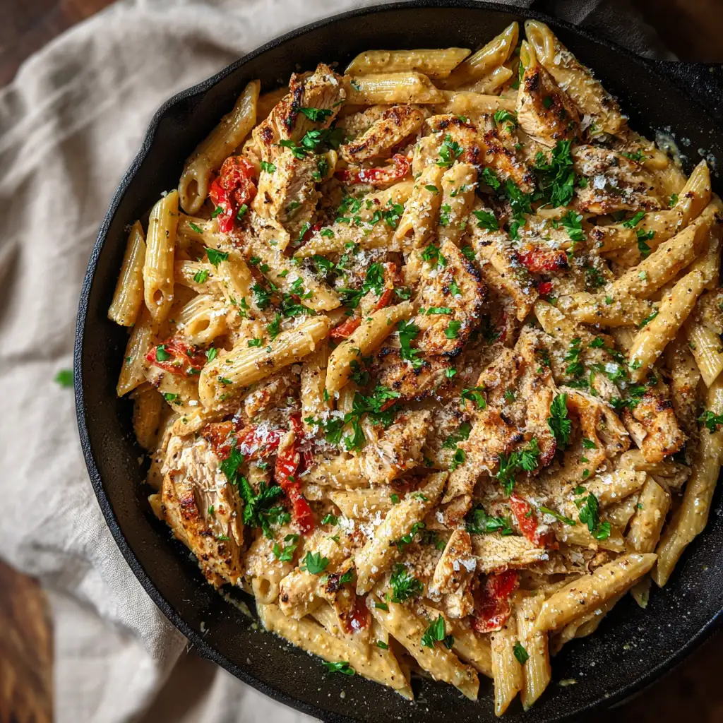 Cooking Rasta Pasta recipe with creamy jerk chicken sauce