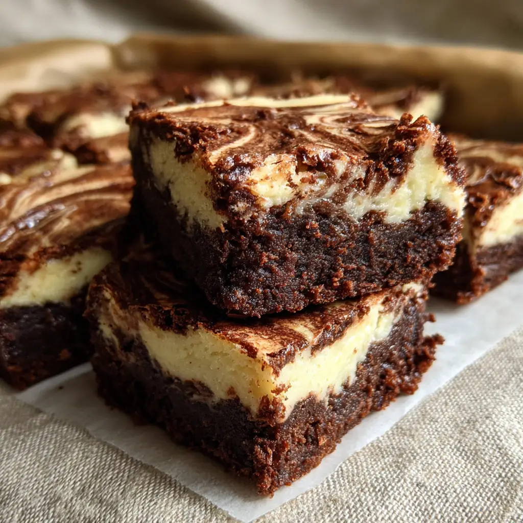 Cream cheese brownies with marbled chocolate swirl