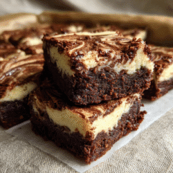 Cream cheese brownies with marbled chocolate swirl
