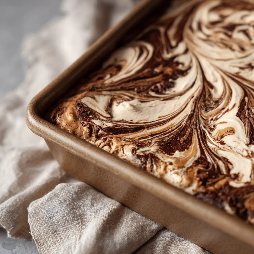 Swirling cream cheese into brownie batter