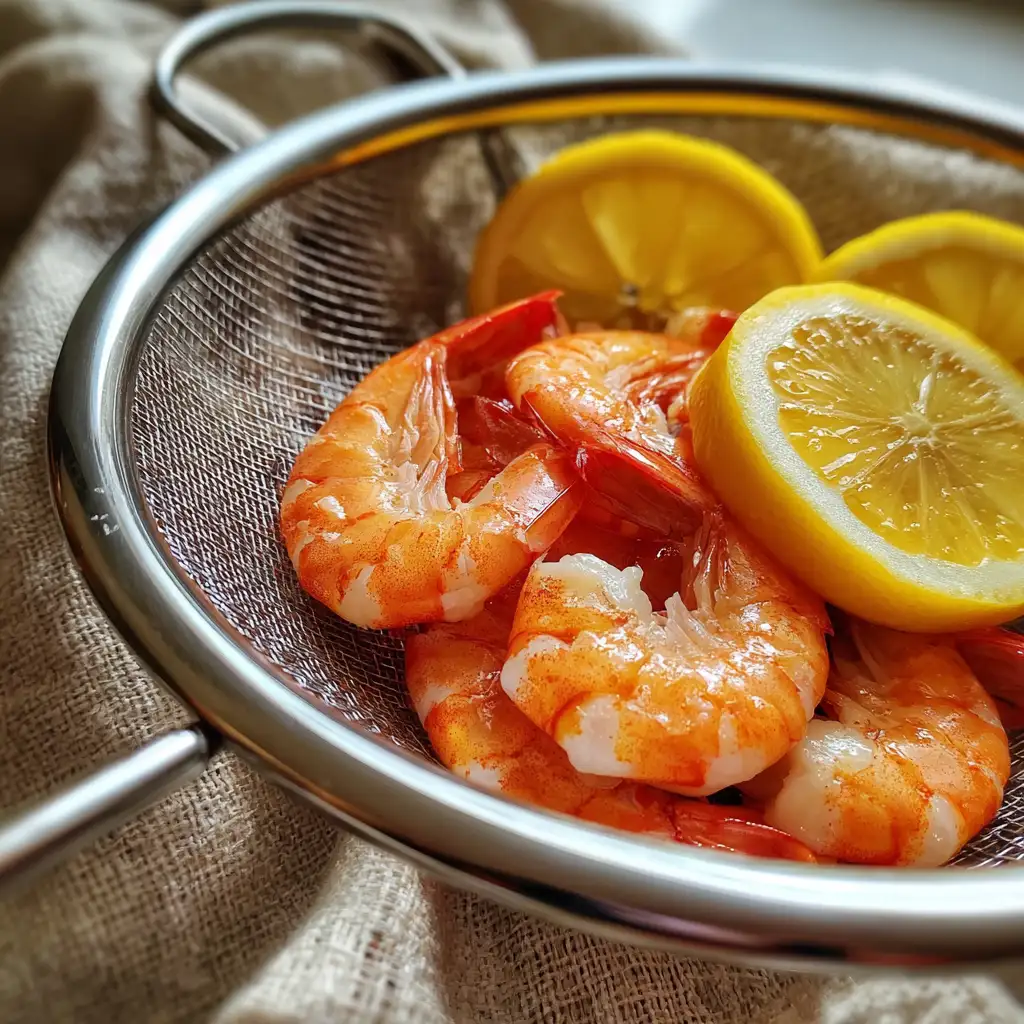 freshly boiled shrimp in a strainer – how long to boil frozen shrimp
