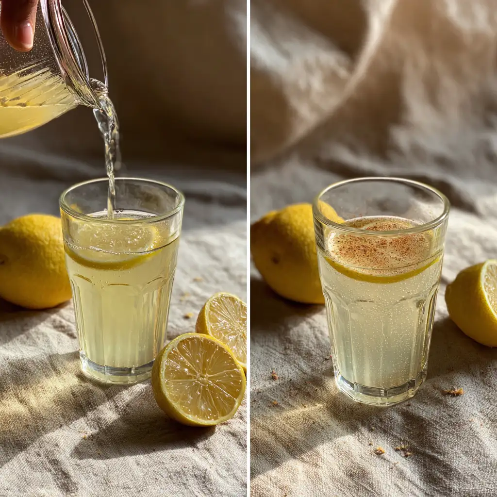 Preparing the natural Mounjaro recipe drink with vinegar and lemon