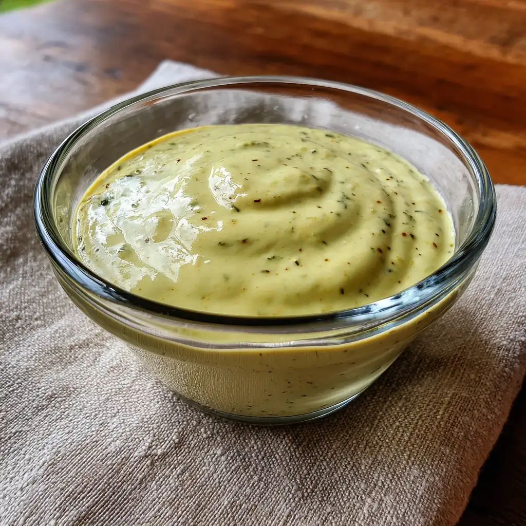 poblano crema Moe’s in glass bowl close-up