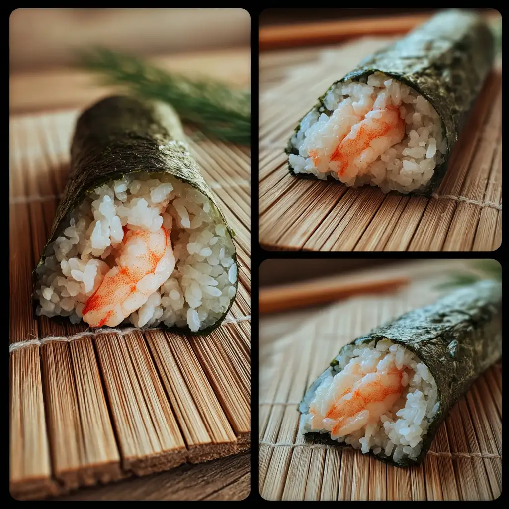 rolling shrimp crunchy roll with bamboo mat