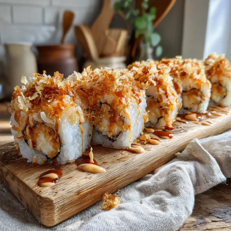 shrimp crunchy roll sushi with tempura flakes and spicy mayo