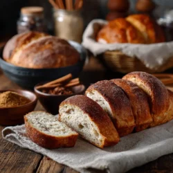 Assortment of homemade cinnamon bread recipes on rustic table