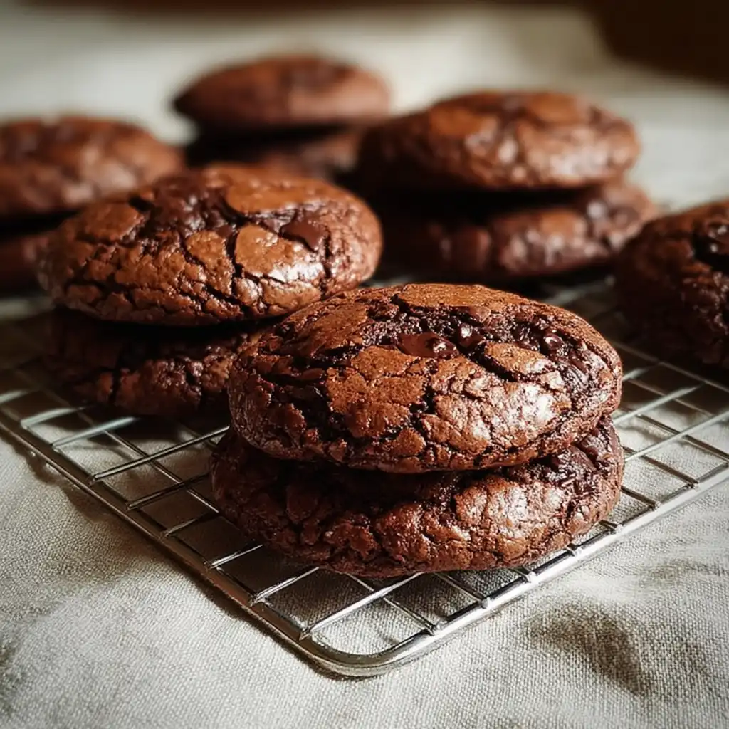 Brownie mix cookies cooling on a rack