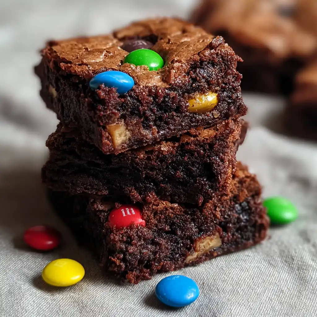 Chocolate brownies with colorful M&Ms