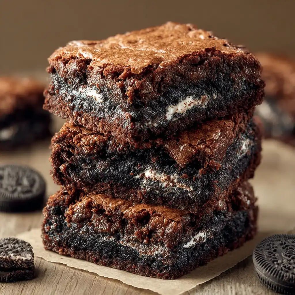 Triple-layer slutty brownies with cookies, Oreos, and fudge