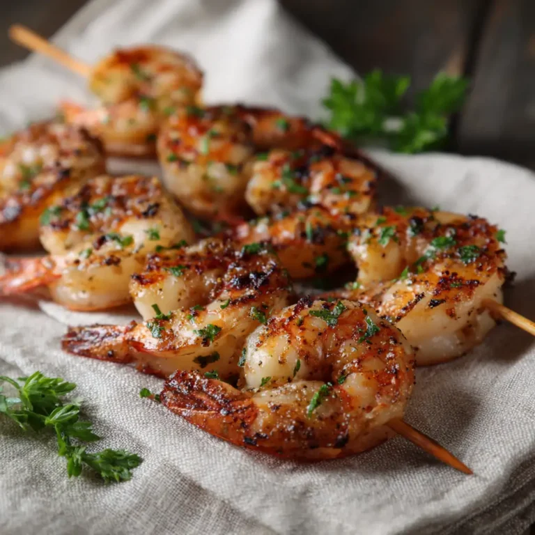Grilled shrimp skewers with lemon