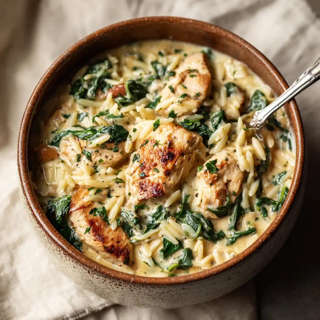 Marry Me Chicken Crock Pot with spinach and orzo