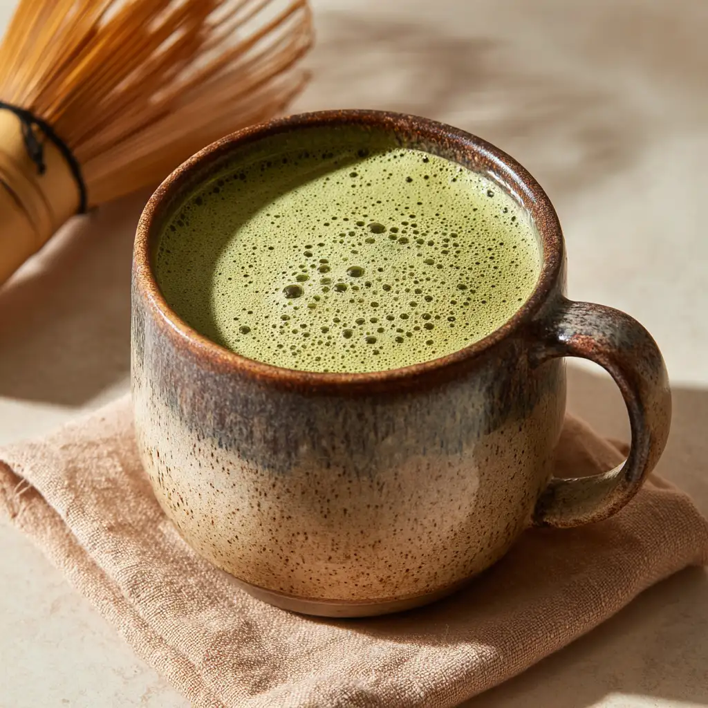 Creamy moringa latte in ceramic mug