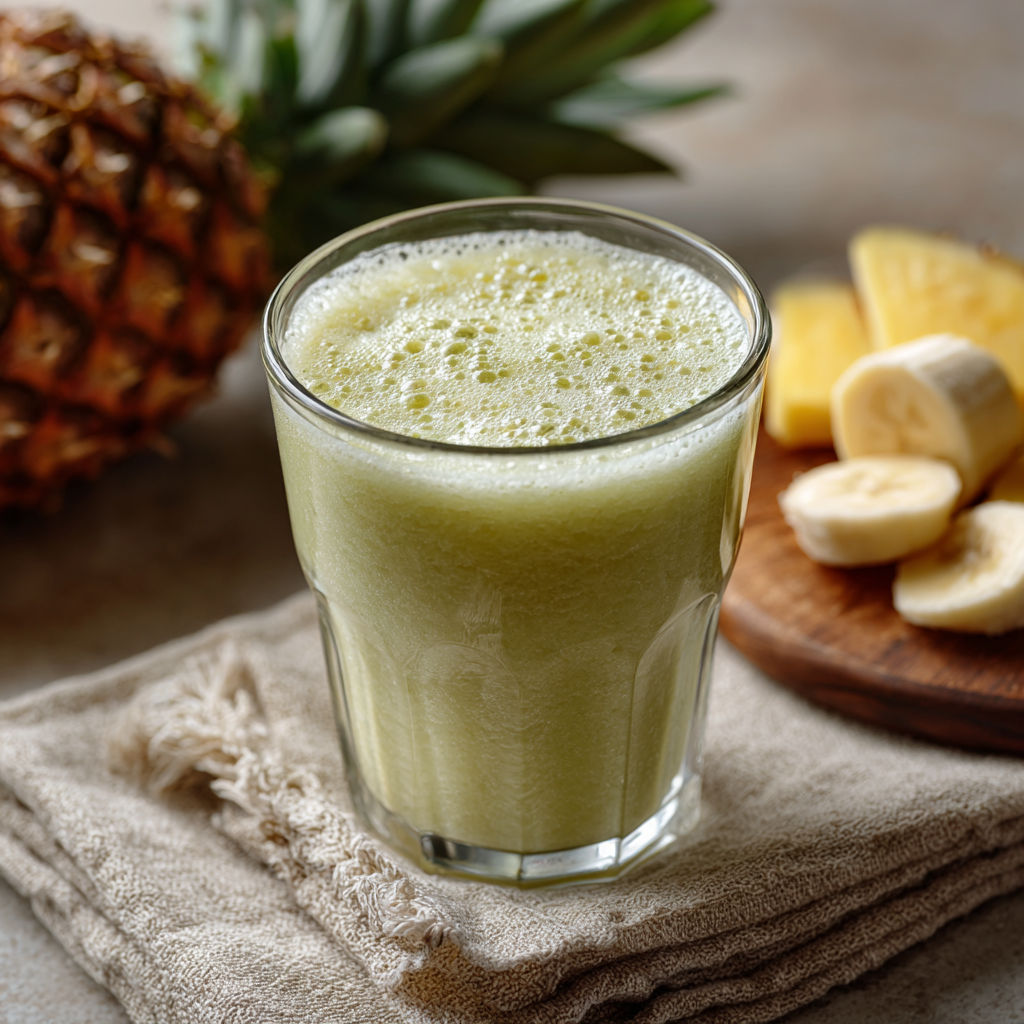 Moringa smoothie with pineapple in blender