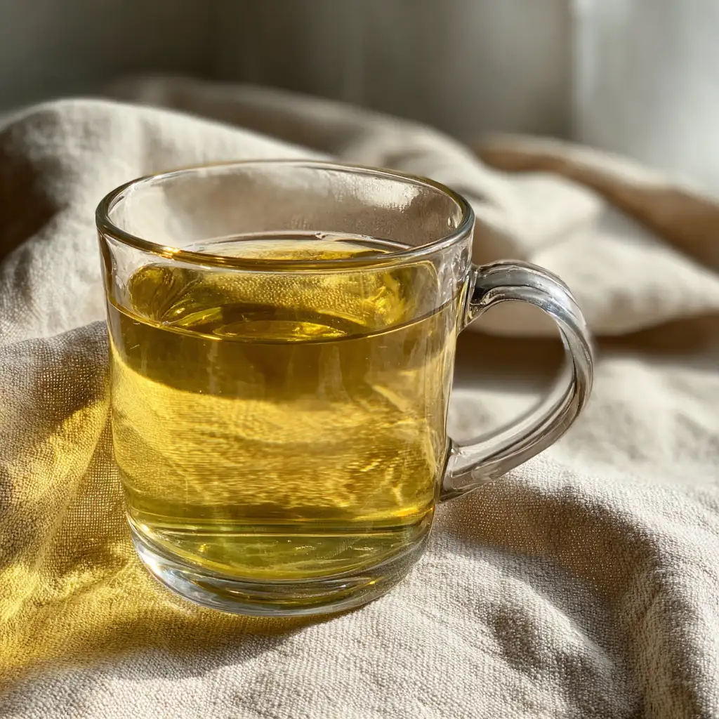 Freshly brewed moringa tea in glass cup