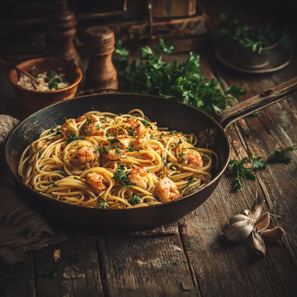 Rock shrimp pasta scampi