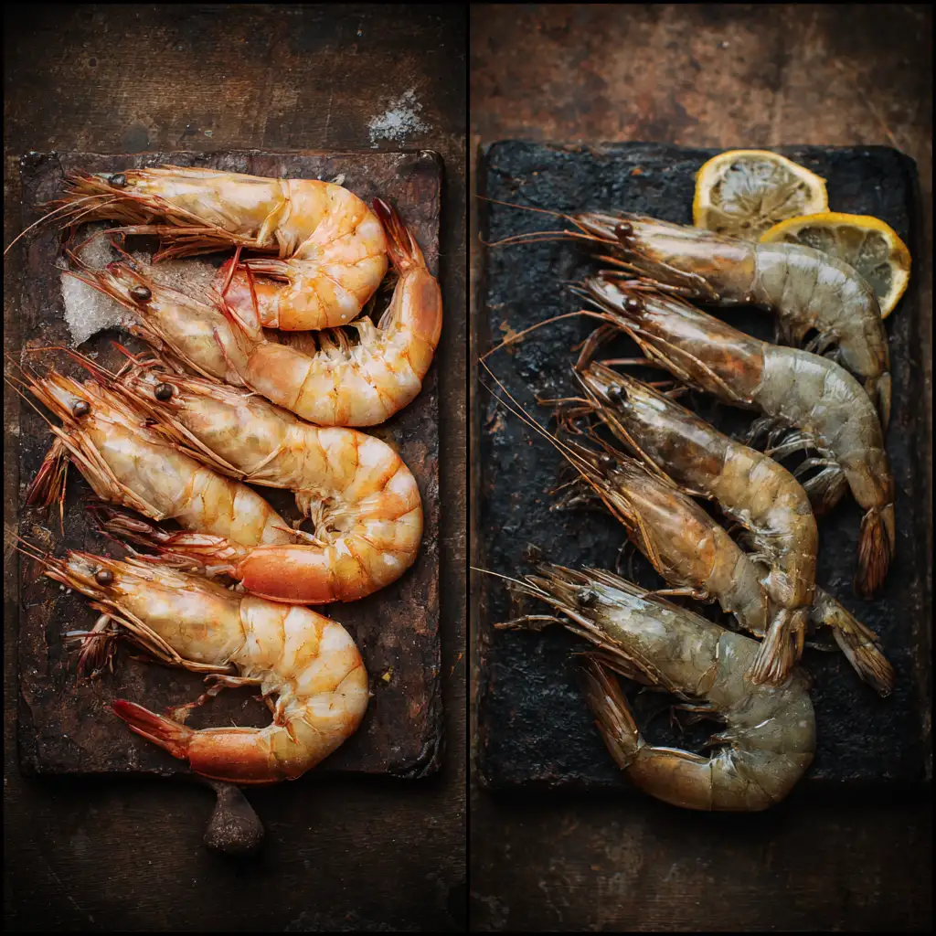 Rock shrimp and regular shrimp side by side