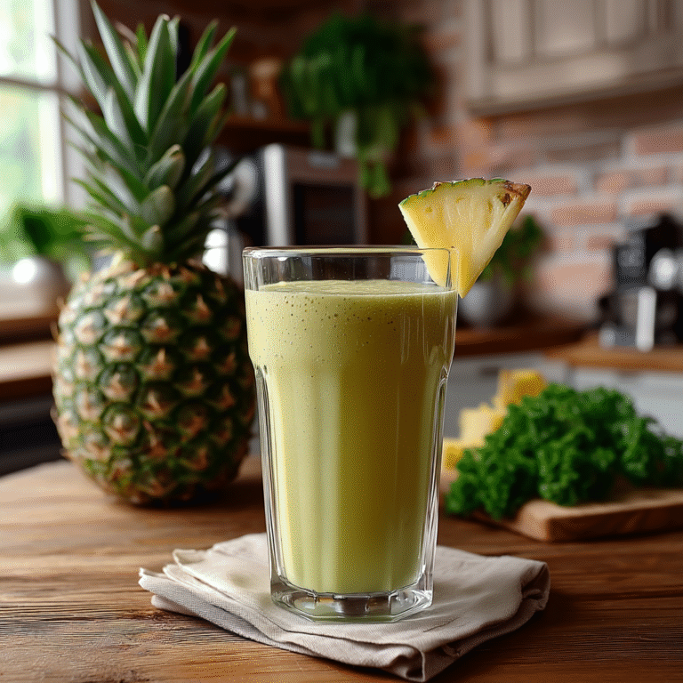 Moringa smoothie with pineapple in a glass with garnish
