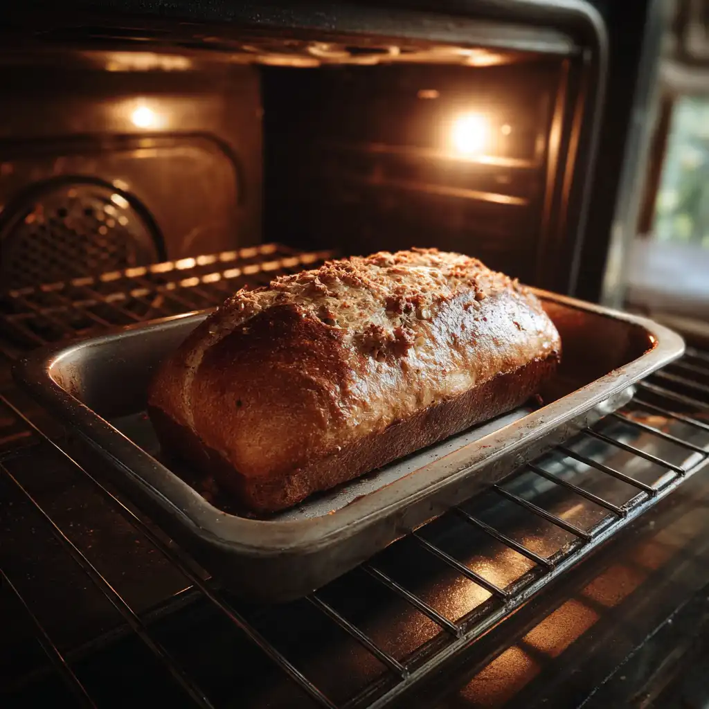 Cinnamon bread loaf baking in oven