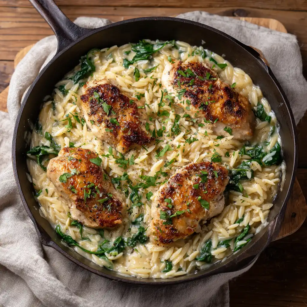 Creamy orzo with spinach and parmesan