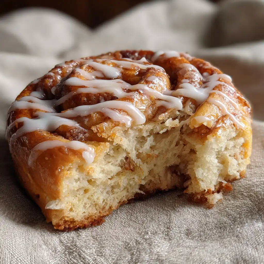 Panera Bread cinnamon roll swirl layers with icing drizzle