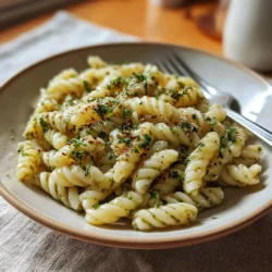 Reheating pesto pasta in rustic kitchen